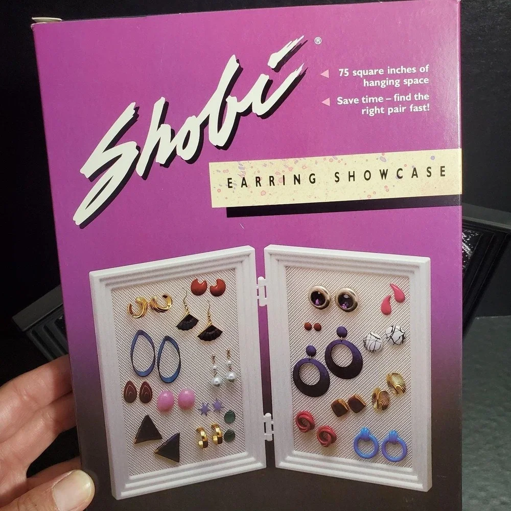 Shobi Earring Holder Showcase 80's Pierced Jewelry Display‎ RETRO BLACK NOS NEW
